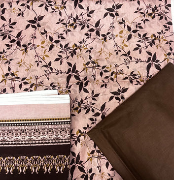 Pink and Brown Combo Lawn Luxury 3PC